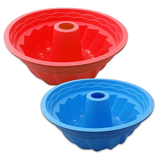 Molde para hornear redondo de silicona estriado, paquete de 2, molde para pan mousse antiadherente para hornear SENHAI - rojo, azul