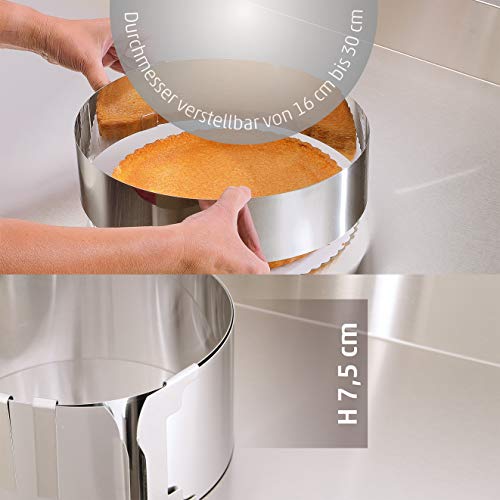 Molde para tartas - Deliciosas tartas de crema y frutas en un abrir y cerrar de ojos - Molde redondo de acero inoxidable - Ajuste y fijación mediante pinzas - Altura: 7,5 cm - Made in Germany