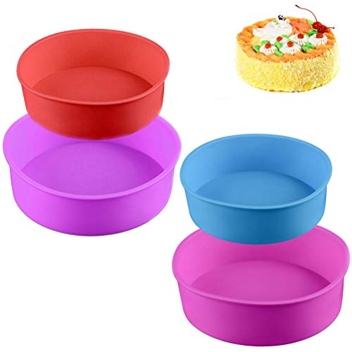 Molde redondo de silicona para hornear tartas, 4 unidades (azul/rojo/púrpura/rosa)