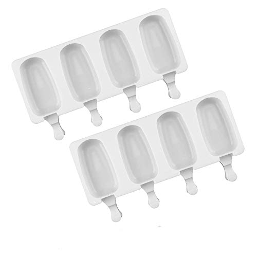 Moldes de silicona para helado, en forma ovalada, 4 cavidades con 100 palos de madera, juego de 2