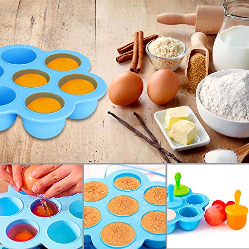 Moldes de silicona para mordeduras de huevo, aptos para ollas instantáneas de 5/6/8 a presión con tapa y contenedores de almacenamiento reutilizables para hacer pasteles, Opsicles, cubitos de hielo