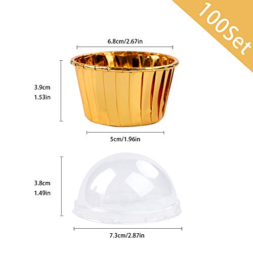 moldes para Magdalenas 100pcs Tazas para Hornear Estuches para Hornear Muffins metálicos Forros para Magdalenas Envoltorios de Papel para Pasteles Estuches para Muffins de Aluminio Tazas (Gold)