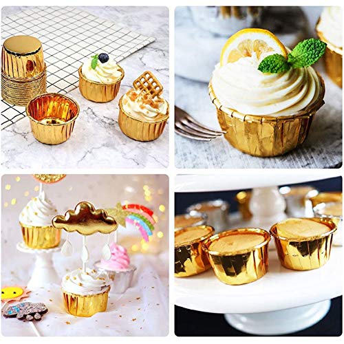 moldes para Magdalenas 100pcs Tazas para Hornear Estuches para Hornear Muffins metálicos Forros para Magdalenas Envoltorios de Papel para Pasteles Estuches para Muffins de Aluminio Tazas (Gold)