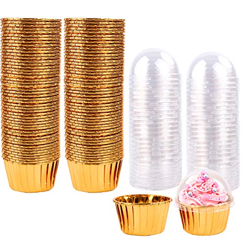 moldes para Magdalenas 100pcs Tazas para Hornear Estuches para Hornear Muffins metálicos Forros para Magdalenas Envoltorios de Papel para Pasteles Estuches para Muffins de Aluminio Tazas (Gold)