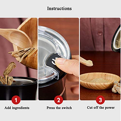 Molinillo De Café Eléctrico, 150W De Acero Inoxidable Hojas Grinder, Pequeño Uso En El Hogar del Grano De Café Molinillos De Especias, Hierbas, Frutos Secos, Cereales, Negro