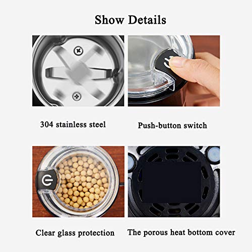 Molinillo De Café Eléctrico, 150W De Acero Inoxidable Hojas Grinder, Pequeño Uso En El Hogar del Grano De Café Molinillos De Especias, Hierbas, Frutos Secos, Cereales, Negro