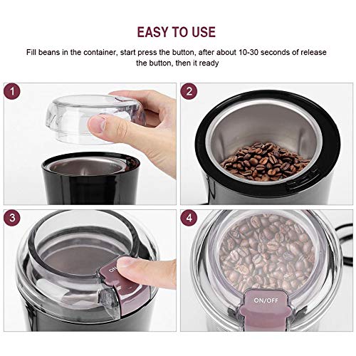Molinillo de Café Eléctrico,Muela los Granos de café, Las Especias, Frijoles Las nueces y los Granos Hojas de Acero Inoxidable duraderas