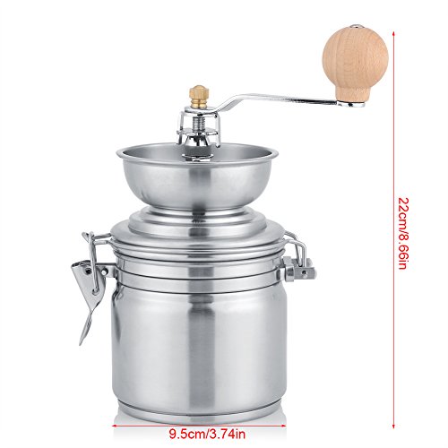 Molinillo de Café Manual de Acero Inoxidable, Molino Herramienta de Mano para Especias,Nueces, Molinillo de Café Manual para Hogar, Cafetería, etc.(Plata)