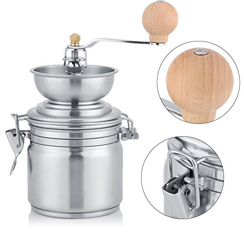 Molinillo de Café Manual de Acero Inoxidable, Molino Herramienta de Mano para Especias,Nueces, Molinillo de Café Manual para Hogar, Cafetería, etc.(Plata)