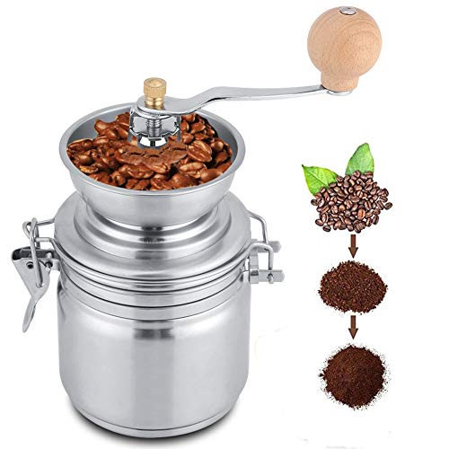 Molinillo de Café Manual de Acero Inoxidable, Molino Herramienta de Mano para Especias,Nueces, Molinillo de Café Manual para Hogar, Cafetería, etc.(Plata)
