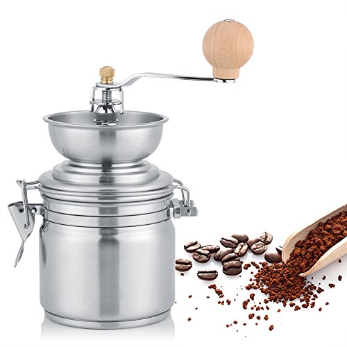Molinillo de Café Manual de Acero Inoxidable, Molino Herramienta de Mano para Especias,Nueces, Molinillo de Café Manual para Hogar, Cafetería, etc.(Plata)