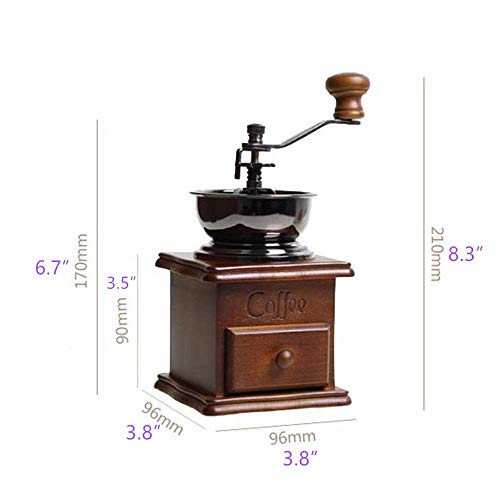Molinillo de café manual de madera vintage de cerámica antigua manivela molino de café con estilo retro molinillo de café de madera de grano giratorio mano molinillo de café