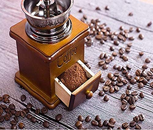 Molinillo de café manual de madera vintage de cerámica antigua manivela molino de café con estilo retro molinillo de café de madera de grano giratorio mano molinillo de café