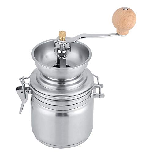 Molinillo de café Manual práctico, Molinillo de café, Molinillo de Acero Inoxidable para Molinillo de café ergonómico portátil con Mango de Madera Molinillo de Nuez moscada Molinillo(Silver)