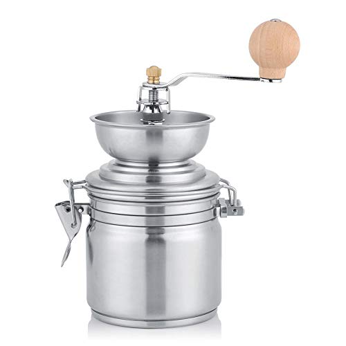 Molinillo de café Manual práctico, Molinillo de café, Molinillo de Acero Inoxidable para Molinillo de café ergonómico portátil con Mango de Madera Molinillo de Nuez moscada Molinillo(Silver)