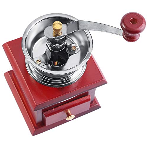 Molinillo de café manual retro.Antiguo molino de café de manivela de madera con ajuste de molienda y cajón de captura. Tamaño portátil para el hogar/oficina/viaje.(Red)