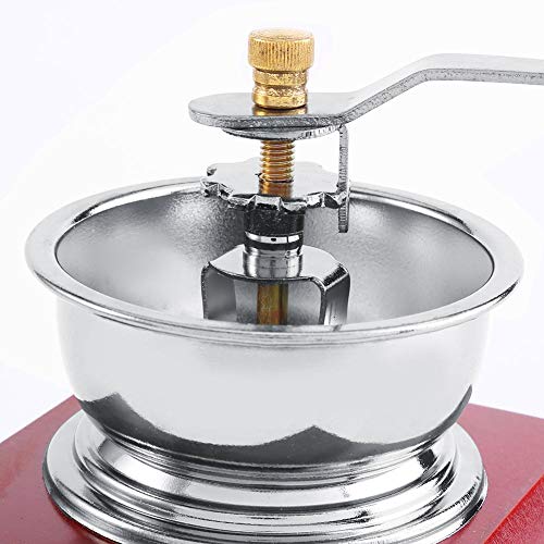 Molinillo de café manual retro.Antiguo molino de café de manivela de madera con ajuste de molienda y cajón de captura. Tamaño portátil para el hogar/oficina/viaje.(Red)
