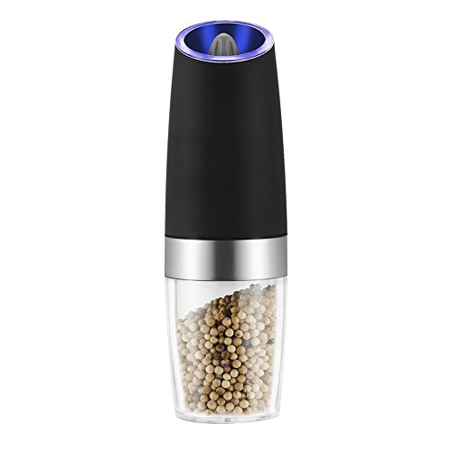 Molinillo eléctrico de sal y pimienta, alimentado por batería, grosor de molienda ajustable, luz LED azul, molinillo de pimienta negro electrónico de calidad superior