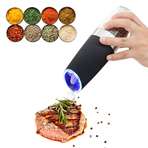 Molinillo eléctrico de sal y pimienta, alimentado por batería, grosor de molienda ajustable, luz LED azul, molinillo de pimienta negro electrónico de calidad superior