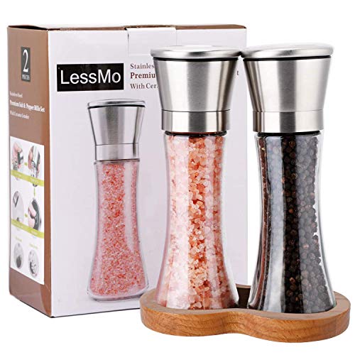 Molinillo manual para sal y pimienta,Moledor de sal y pimienta,Saleros y Pimenteros, con carcasa de cristal, inoxidable,ajustable,2 unidades