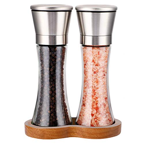 Molinillo manual para sal y pimienta,Moledor de sal y pimienta,Saleros y Pimenteros, con carcasa de cristal, inoxidable,ajustable,2 unidades