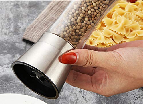 Molino de pimienta de acero inoxidable, Wisfruit molinillo de pimienta Cuerpo de vidrio claro Agitadores manuales Sartén ajustable Grueso molinillo de sal