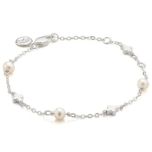 Molly Brown - Pulsera para la comunión de perlas y cruces
