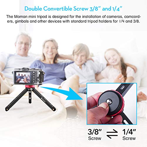 Moman Tripode de Mesa para Camara Reflex, Mini Tripode dslr con Rosca 1/4 y 3/8, Tripode para Gimbal Estabilizador de 3 Ejes, Tripode Pequeño Camara Reflex con Carga Máxima de 80 kg, Material Aluminio