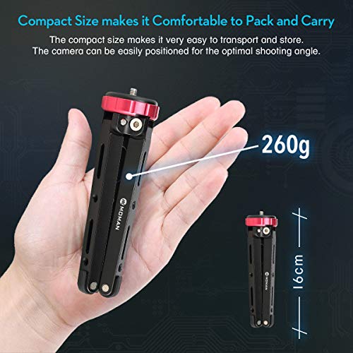 Moman Tripode de Mesa para Camara Reflex, Mini Tripode dslr con Rosca 1/4 y 3/8, Tripode para Gimbal Estabilizador de 3 Ejes, Tripode Pequeño Camara Reflex con Carga Máxima de 80 kg, Material Aluminio