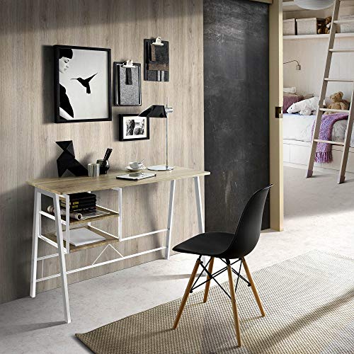 MOMMA HOME Mesa de Escritorio - Modelo Laure - Color Roble Canadian/Blanco - Diseño Moderno - Mesa Ordenador Muy Resistente - Material DM/Metal - Medidas 120 x 52 x 76,5 cm