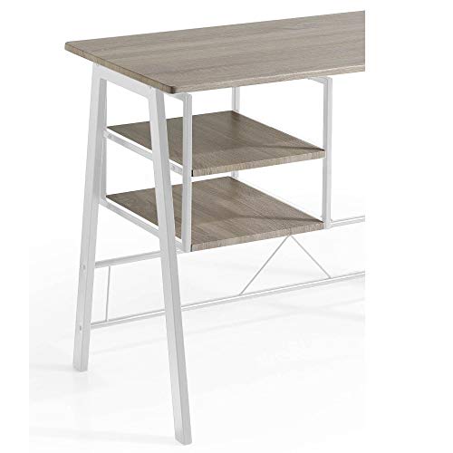 MOMMA HOME Mesa de Escritorio - Modelo Laure - Color Roble Canadian/Blanco - Diseño Moderno - Mesa Ordenador Muy Resistente - Material DM/Metal - Medidas 120 x 52 x 76,5 cm