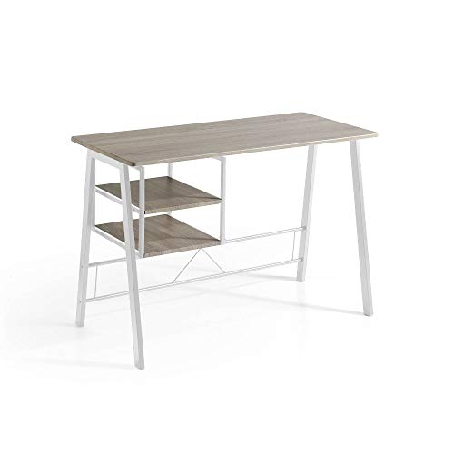 MOMMA HOME Mesa de Escritorio - Modelo Laure - Color Roble Canadian/Blanco - Diseño Moderno - Mesa Ordenador Muy Resistente - Material DM/Metal - Medidas 120 x 52 x 76,5 cm