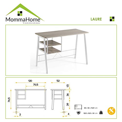 MOMMA HOME Mesa de Escritorio - Modelo Laure - Color Roble Canadian/Blanco - Diseño Moderno - Mesa Ordenador Muy Resistente - Material DM/Metal - Medidas 120 x 52 x 76,5 cm