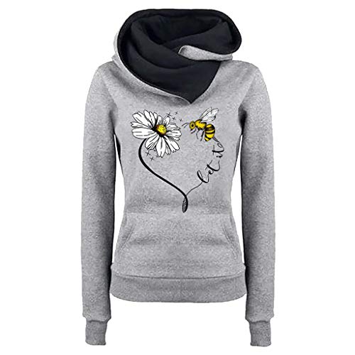 MOMOXI Sudadera de Felpa para Mujer Otoño Invierno Tops Oversize Fluffy Fleece Sweatshirt Outwear Liquidación Venta Letras de Las Mujeres Imprimir Patchwork Sudadera con Capucha Sudaderas con Capucha