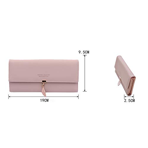 Monedero de piel sintética con colgante de hoja, monedero, monedero, monedero, tarjetero, billetera para niñas con bloqueo RFID Rosa Monedero para mujer Rosa-L large