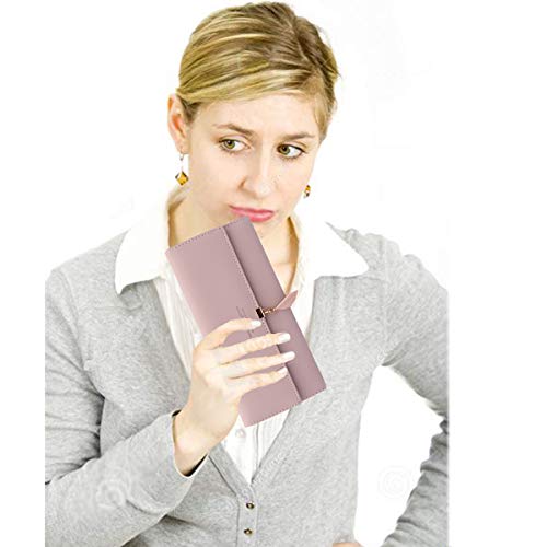 Monedero de piel sintética con colgante de hoja, monedero, monedero, monedero, tarjetero, billetera para niñas con bloqueo RFID Rosa Monedero para mujer Rosa-L large