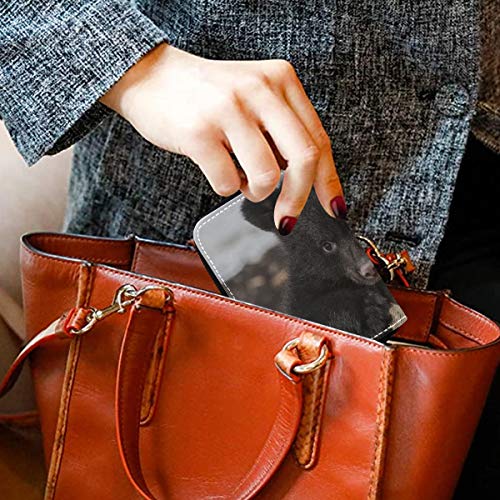 Monedero/Tarjeta de crédito Monedero American Black Bear Cub Escalada Naipes Monedero para Mujer Delgado Cuero PU Cremallera Alrededor Tamaño Compacto Soporte para Tarjetas de crédito Impermeable p