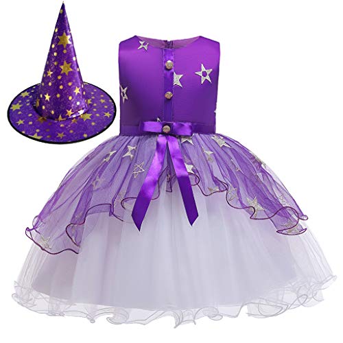 Moneycom❤Toddler Kids Girls Estrella Floral Princesa Halloween Party Tul + sombrero de cumpleaños para boda y fiestas morado 8-9 años