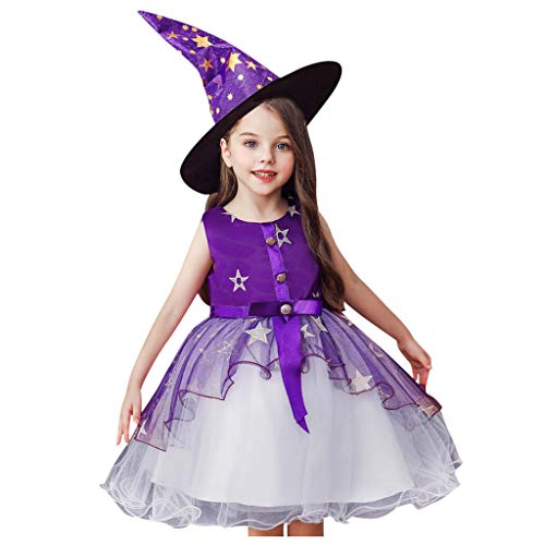 Moneycom❤Toddler Kids Girls Estrella Floral Princesa Halloween Party Tul + sombrero de cumpleaños para boda y fiestas morado 8-9 años