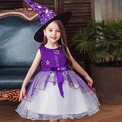 Moneycom❤Toddler Kids Girls Estrella Floral Princesa Halloween Party Tul + sombrero de cumpleaños para boda y fiestas morado 8-9 años