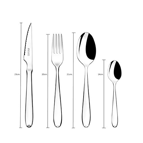 Monix London - Set de cubiertos 49 piezas de acero inox 18/10 con cuchillo chuletero y estuche Nogal, con cuchillo chuletero