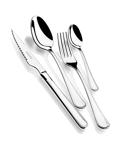 Monix Manila - Set 49 piezas cubiertos de acero inox 18/10 con cuchillo chuletero y estuche Nogal (12 comensales)