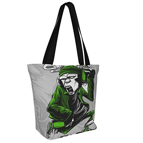 Monkey Handling Pintura en aerosol y monopatín Bolsas de tela reutilizables para compras de comestibles, Bolsas de moda para manualidades, Diseños creativos
