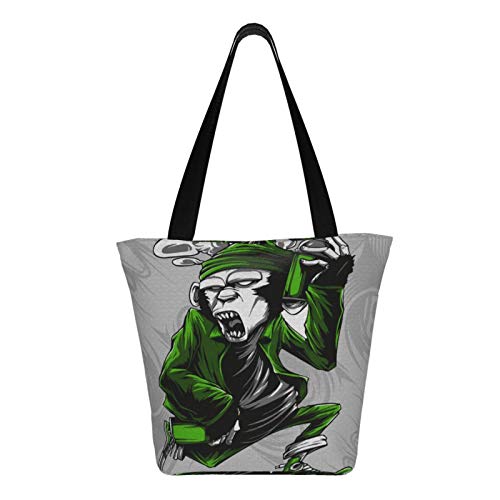 Monkey Handling Pintura en aerosol y monopatín Bolsas de tela reutilizables para compras de comestibles, Bolsas de moda para manualidades, Diseños creativos