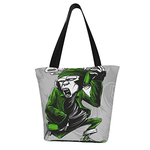 Monkey Handling Pintura en aerosol y monopatín Bolsas de tela reutilizables para compras de comestibles, Bolsas de moda para manualidades, Diseños creativos