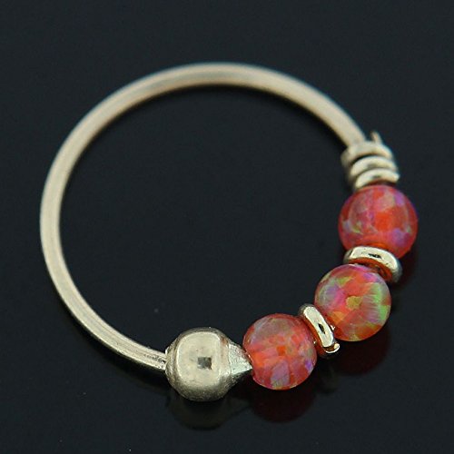 Monster Piercing 9K oro sólido amarillo naranja Triple Opal Bead calibre 22 del aro del anillo de nariz de la nariz joyería para Opal oro amarillo naranja