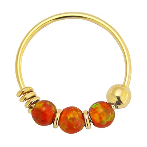 Monster Piercing 9K oro sólido amarillo naranja Triple Opal Bead calibre 22 del aro del anillo de nariz de la nariz joyería para Opal oro amarillo naranja