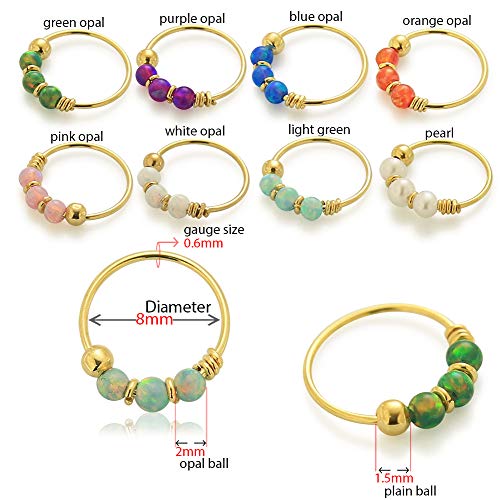 Monster Piercing 9K oro sólido amarillo naranja Triple Opal Bead calibre 22 del aro del anillo de nariz de la nariz joyería para Opal oro amarillo naranja