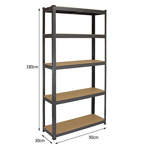 Monster Racking - 2 Estanterías T-Rax de Acero Sin Tornillos Grises 90cm x 30cm x 180cm