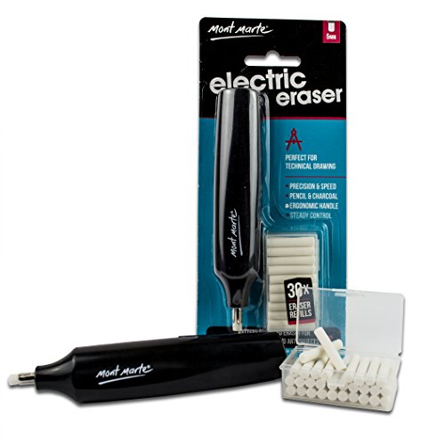 Mont Marte Goma Electrica - 30 Recambios incluidos, a pilas - Ideal para un borrado fácil y cómodo - Borrador de 5mm - Goma de Borrar perfecto para Principiantes, Profesionales y Artistas